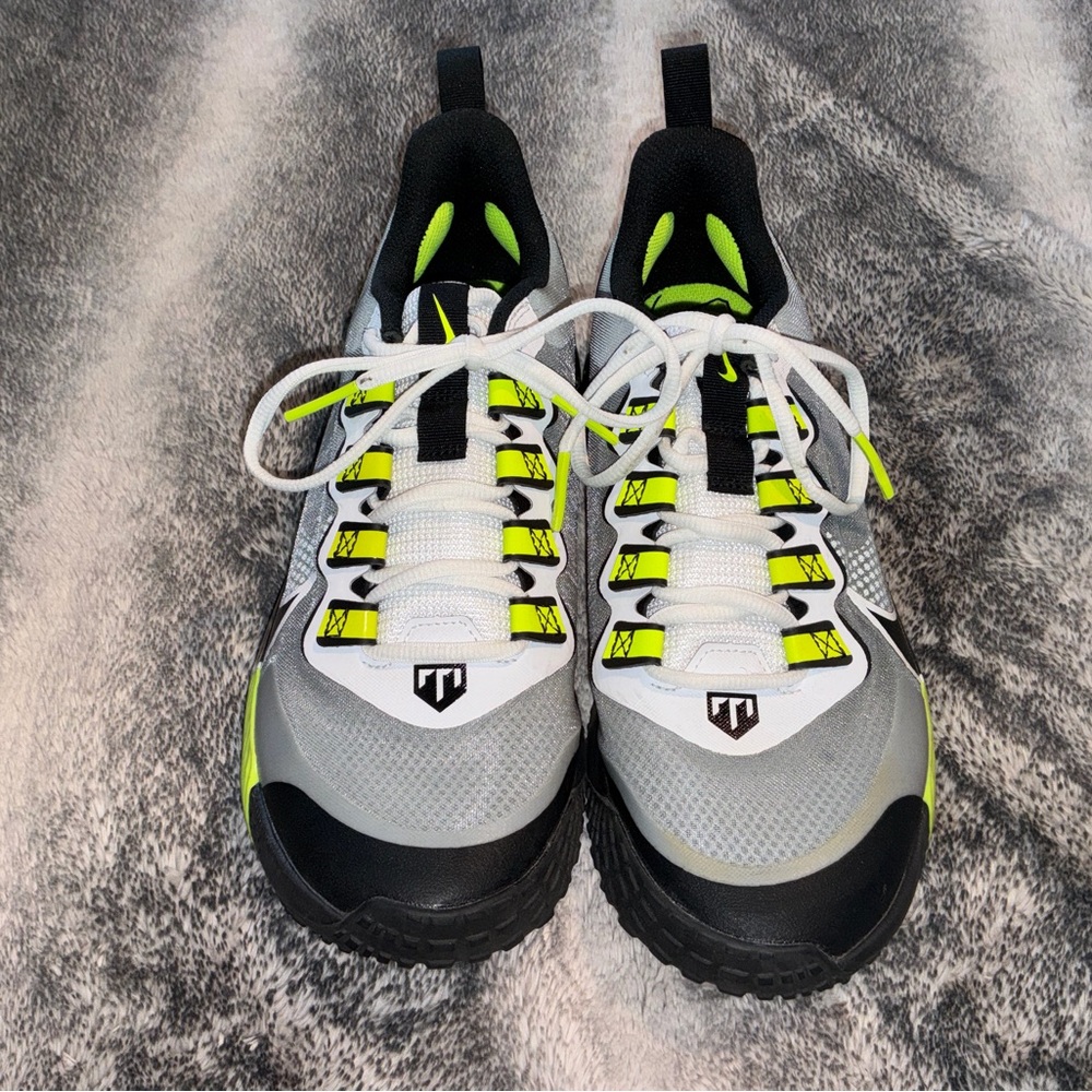 Nike White and Gray Athletic Shoes with Yellow Accents